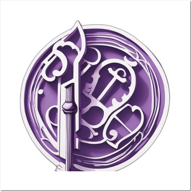 Enchanted Sword and Keys Emblem Design in Purple No. 490 Wall Art by cornelliusy